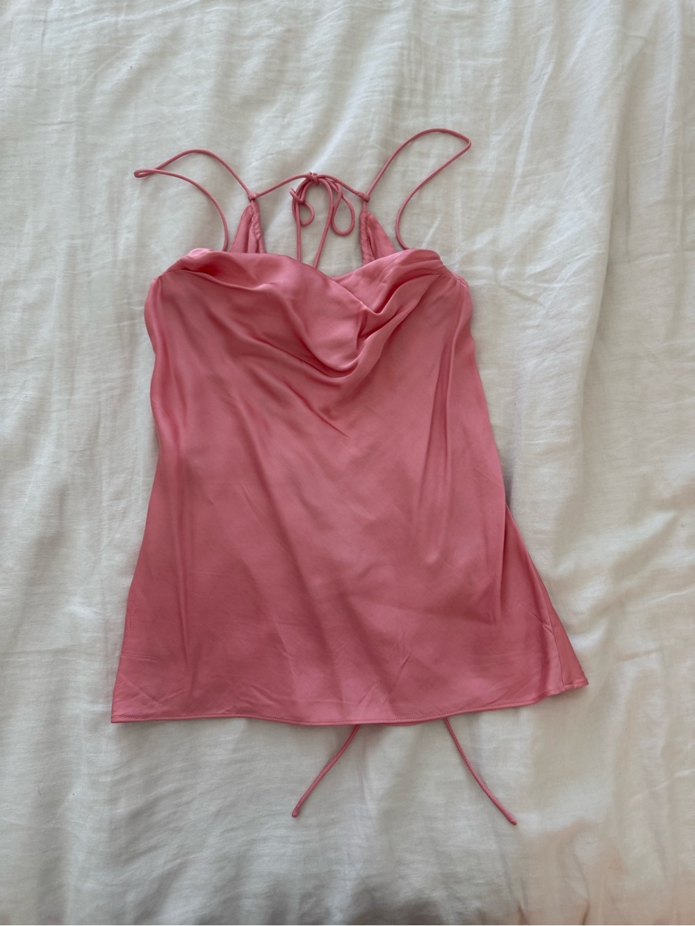 Anthropologie Silky Pink Cowl Neck Spaghetti Strap Top